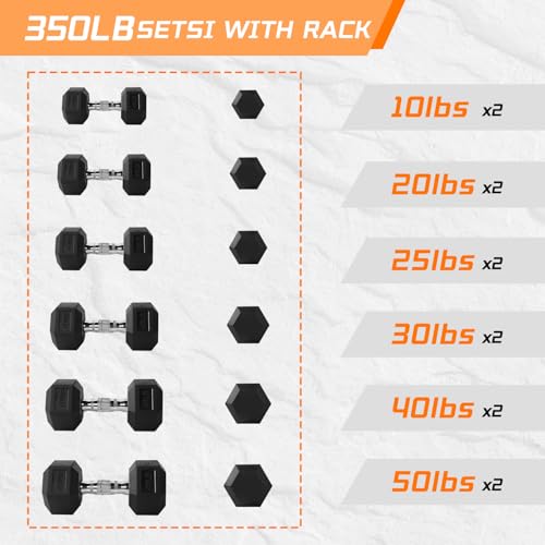 Rubber Hex Dumbbell Set with Rack - Multiple Free Weight for Home Gym, 350/450/550lbs Exercise Equipment for Strength, Multiple Options Dumbbells with Storage for Home Gym Exercise Fitness Equipment - style: 350lbs