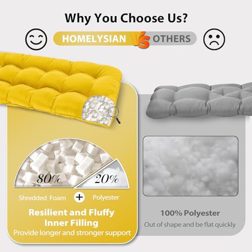Tufted Bench Cushions for Outdoor Furniture, 44" x 19" Porch Swing Cushions Filled with Foam, Overstuffed Patio Cushions for Bench Loveseat with 2-3 Seats,Thick and Water Resistant, Yellow - color: Yellow, size: 44" x 19" x 5"