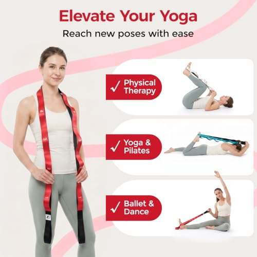 Slim Panda Stretching Strap with Loops - Non-Elastic Heavy Duty Nylon Yoga & PT - Oversized Multi-Loop Home Rehab - Hamstring Shoulder Pilates Flexibility - color: Beige