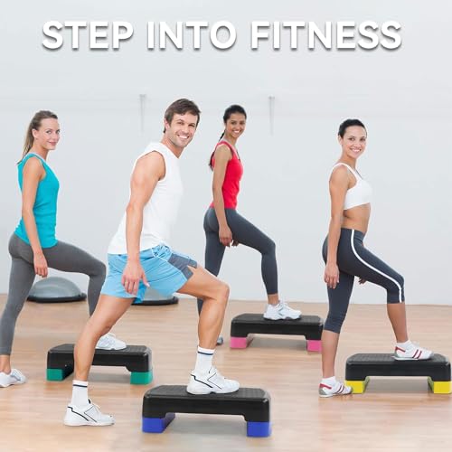 Fitvids Aerobic Step Platform Trainer with Adjustable 2-Level Risers, 400 Pound Weight Capacity – Non-Slip Exercise Stepper for Cardio, Strength, and Fitness Workouts, 18-Inch, Multiple Colors - color: Black and Gray