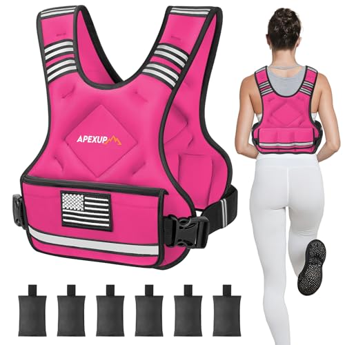 APEXUP Adjustable Weighted Vest, 4-10lb/12-18lb/20-32lb Vest with 6 Ironsand Weights and Large Pocket, Weight Vest for Men Women Strength Training, Running, Walking - color: Pink, size: 20-32lbs