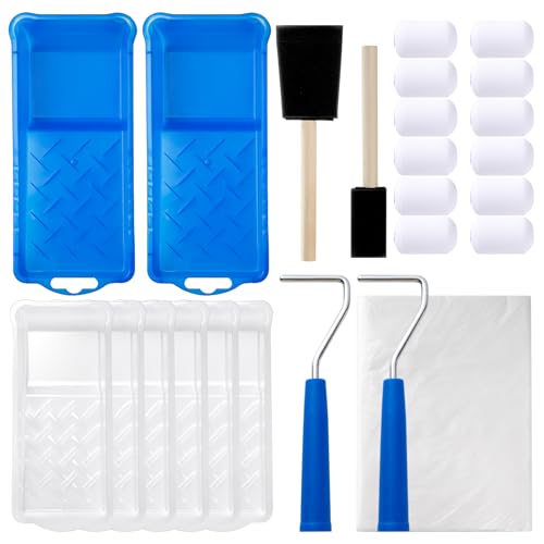 Mister Rui 25 Pack 2 Inch Foam Paint Roller Kit, Complete Set with Mini Rollers, Tray Liners, Sponge Brushes for Furniture Painting, DIY Crafts, Home Touch Ups - size: 2 Inch,25 Pack