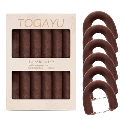 Heatless Curls Overnight Hair Care Set - Jumbo Velvet Hair Curlers | No Heat Hair Rollers for Women, Comfortable Sleep-In Hair Rollers with Satin Scarf, No Heat Damage Curling Rods for All Hair - color: Brown-6PCS
