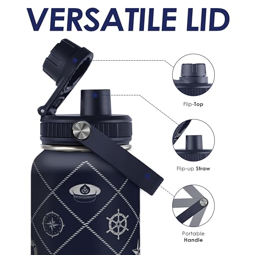 SANDJEST Boat Captain Insulated Stainless Steel Water Bottle 32oz, Vacuum Chug Lid Travel Tumbler for Men Friends Dad Brothers, Gift for Birthday Christmas Fathers Day - color: Boat Captain