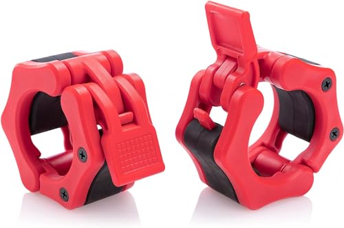 USA Made Olympic Barbell Collar 2 inch Quick Release Pair of Locking 2" Pro Weight Bar Plate Locks Clamp Clips for Workout Weightlifting Fitness Training - color: Red, style: Classic Imported