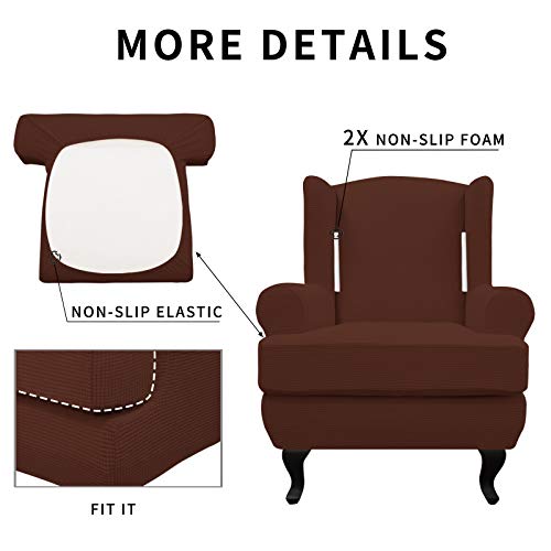 Easy-Going Stretch Wingback Chair Sofa Slipcover 2-Piece Sofa Cover Furniture Protector Couch Soft with Elastic Bottom, Spandex Jacquard Fabric Small Checks Coffee - color: Coffee