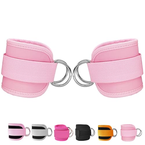 Fitness Ankle Straps for Cable Machines, 2 Pack Comfortable Adjustable Padded Ankle Wrist Cuffs, Kickback Glute Workouts for Men Women, D-Ring Leg Straps with Neoprene Padding - color: pair-pinkpink