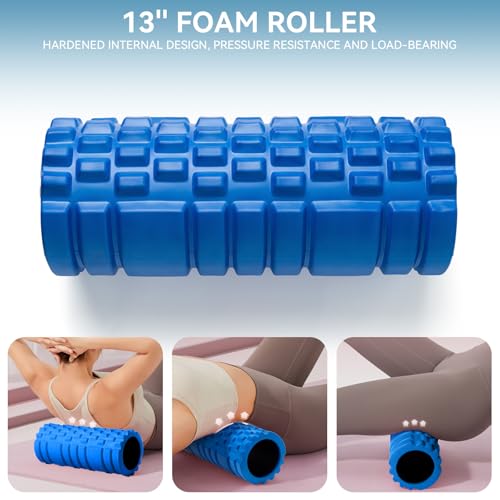 Krightlink 5 in 1 Foam Roller Set for Deep Tissue Muscle Massage, High Density Trigger Point Fitness Patented Exercise Foam Roller, Massage Roller, Massage Ball, Resistance Band, for Whole Body - color: Deep Blue