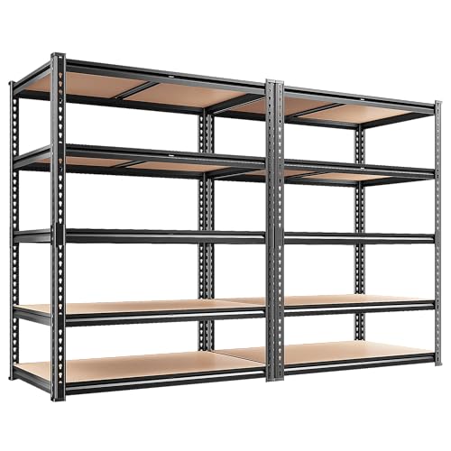 REIBII 2400LBS Garage Shelving 5 Tier Storage Shelves Heavy Duty, Adjustable Metal Shelving Unit,Garage Shelves for Basement,Warehouse,Pantry,Closet,Kitchen 72" H x 36" W x 16" D,2 Pack | Heavy Duty - color: Black