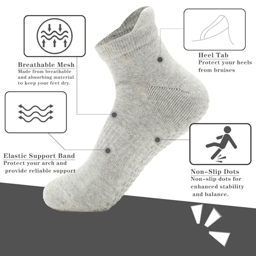 loudashuaiqi Grip Pilates Socks Non Slip Athletic Yoga Socks with Grips for Women Grippy socks for Hospital Workout Barre - style: 3grey