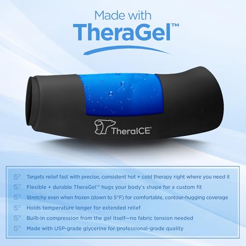 TheraICE Elbow Ice Pack Wrap, Compression Sleeve for Tennis & Golfers Elbow | Forearm & Arm Ice Sleeve for Bursitis, Tendonitis Relief, Reusable Cold Pack, Women & Men - color: Black, size: Large/X-Large