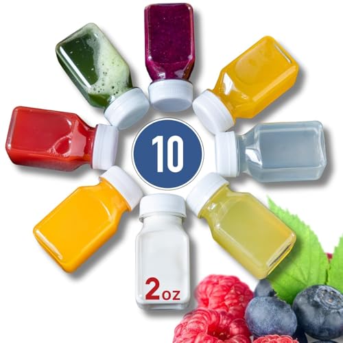 Norcalway 10pcs 2oz Plastic Shot Bottles with Caps - Ginger Shot - Freezer Safe, Leak Proof, BPA Free, Food Grade Small Plastic Travel Bottles with Caps - size: 2 OZ / 10 PACK