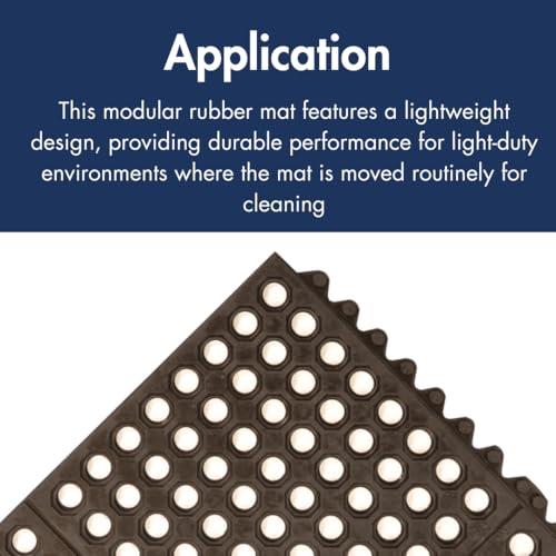 NoTrax 3' x 3' Light-Duty Rubber Drainage Mat | Customizable Modular Interlocking Design with Ergonomic Support, Lightweight, Anti-Fatigue, Non-Slip Surface, Black, - color: Black
