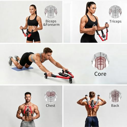 3 in 1 Twister Arm Trainer, Adjustable 22-440 lbs Hydraulic Power Chest Workout Equipment with Ab Roller Wheel, Home Gym for Full Body Strength Training, Arm Exerciser Chest Trainer for Men Women