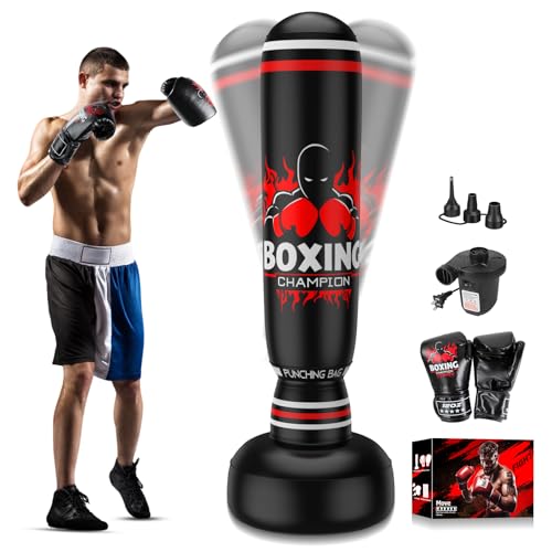 Freestanding Punching Bag, Includes Boxing Gloves and Electric Air Pump