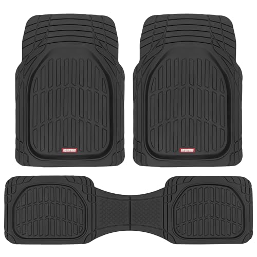 Motor Trend FlexTough Floor Mats for Cars, Black Deep Dish All-Weather Car Mats, Waterproof Trim-to Fit Automotive Floor Mats for Cars Trucks SUV, Universal Floor Liner Car Accessories - color: Black, style: Full Set