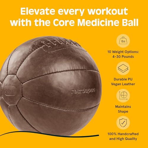 Core Weighted Medicine Ball 4, 6, 8, 10, 12, 14, 16, 20, 25, 30 lbs, Soft Touch Vegan Leather with Sturdy Grip for Strength Training, Recovery, Balance Exercises and Other Full-Body Workouts - color: Brown, style: 12 lbs
