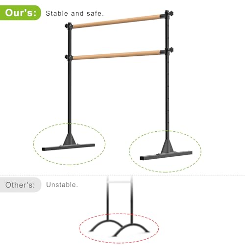 SELEWARE Height Adjustable Ballet Barre Freestanding Ballet Bar Heavy Duty Dance Bar Support Barre Movements Body Stretch Pull-ups, Sturdy Construction Never Fall Apart, Anti-Slip - color: 4 FT (Wood Crossbar, Black)
