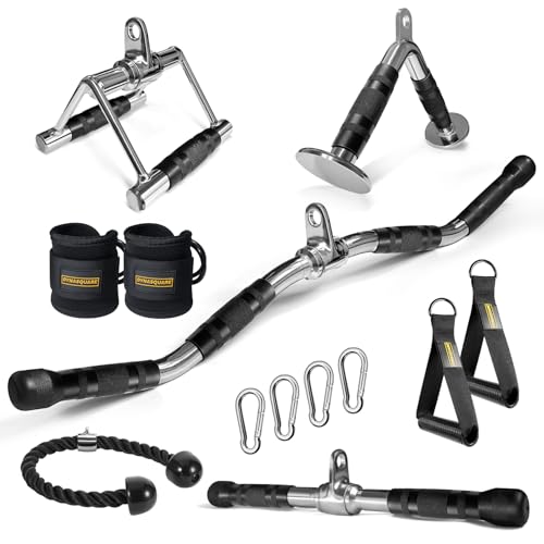 LAT Pulldown Attachments Combo, Cable Machine Accessories with Curl Pulldown Bar, Fit Most Gym Machines, Made of Heavy Duty Solid Steel - color: Sliver