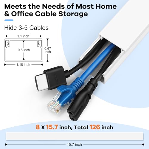 126in Cord Hider Kit (8 x L15.7in), ZhiYo Wire Hiders for TV on Wall, Paintable Cable Management Kit, Wire Cover for Wall Mount TV, Grey Cable Raceway, Cord Cover Wall Wire Management, W1.18in H0.67in - color: Grey, size: W1.18in X H0.67in X L126in