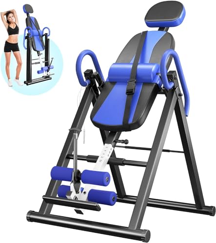 YOLEO Gravity Inversion Table for Back Pain Relief 2026 New Inversion Table w/Lumbar Support Easy to Assemble Back Stretcher Machine 300 lbs - color: W1-Blue