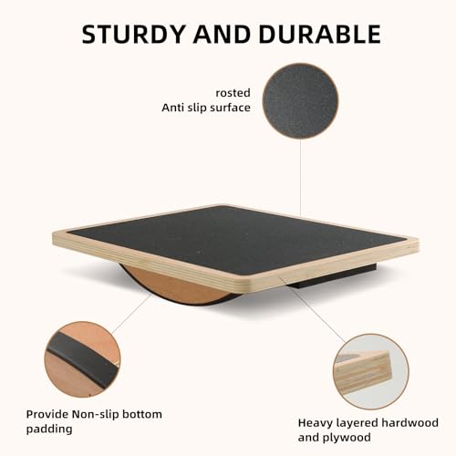 Juoe Balance Board Wobble Board for Adults and Kids - Anti-Slip 350LBS Balance Board for Physical Therapy,Balance Training,Posture Correction,Standing Desk Core Strength Wooden Balance Rocker Board - color: Black