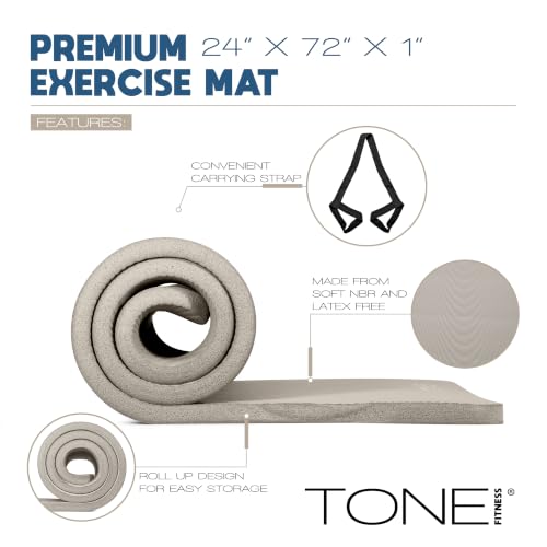Tone Fitness 1-Inch Thick Yoga Mat | High-Density, Non-slip Exercise Mat with Carrying Strap for Yoga, Pilates, & Home Gym Workouts | Multiple Options - color: Gray, style: Wave