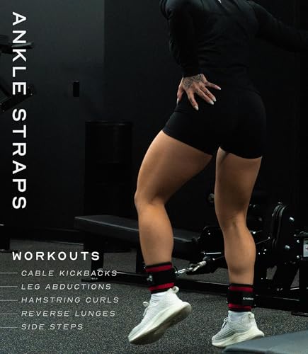 Gymreapers Ankle Straps For Cable Machine Kickbacks, Glute Workouts, Lower Body Exercises - Adjustable Leg Straps with Neoprene Padding - color: Red, size: Single