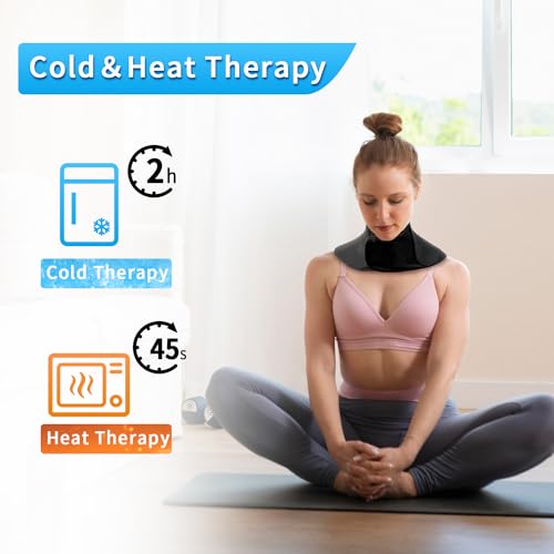 Neck Ice Pack Wrap Reusable Gel Ice Packs for Cervical Injuries Pain Relief, Flexible Cold Hot Compress Therapy for Shoulder Swelling, Bruises, Stiff Neck, Migraine, Surgery Recovery Gift Women Men - style: Neck-Black