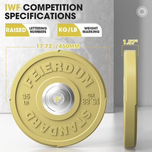 FEIERDUN Color Bumper Plate Set, 2-Inch Olympic Weight Plates, Low Bounce Rubber Barbell Plates with Stainless Steel Insert for Weightlifting, Strength Training, CrossFit & Home Gym, 10LB-370LB - style: Q) 260LBS SET