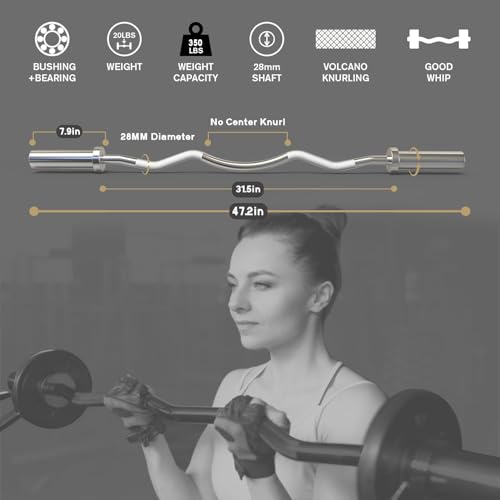 RitFit 2 Inch EZ Curl Bar with Weights, 350LBS Weight Capacity Olympic Curl Barbell for Bicep, Tricep and Weight Lifting Exercises - style: Silver(with 85LB Weights and Collar)