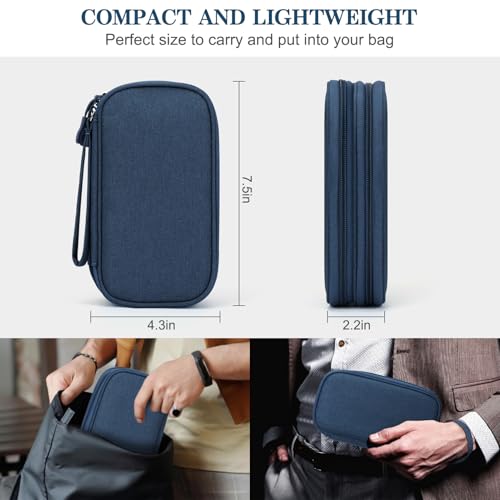 FYY Electronic Organizer, Travel Tech Pouch Bag, Cable Organizer Navy | Wrist Strap, Waterproof, Double Layers Portable Electronics Travel Carrying Case for Cord, Charger, Daily Business Trips Use - color: Navy, size: Small