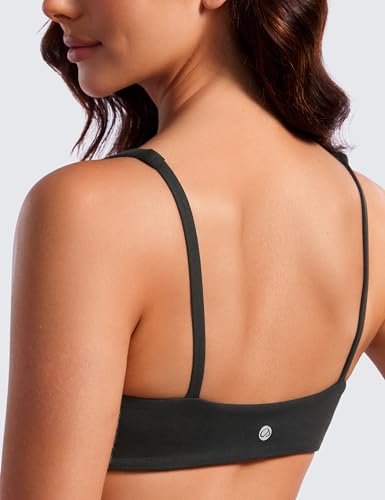 CRZ YOGA Butterluxe Square Neck Sports Bras | Light Support, Removable Pads, Yoga, Extremely Soft, Low Coverage, Adjustable Spaghetti Straps, for Women - color: Black, size: X-Large