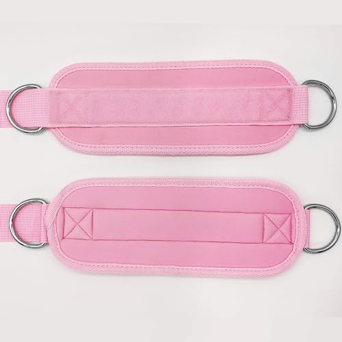 Fitness Ankle Straps for Cable Machines, 2 Pack Comfortable Adjustable Padded Ankle Wrist Cuffs, Kickback Glute Workouts for Men Women, D-Ring Leg Straps with Neoprene Padding - color: pair-pinkpink