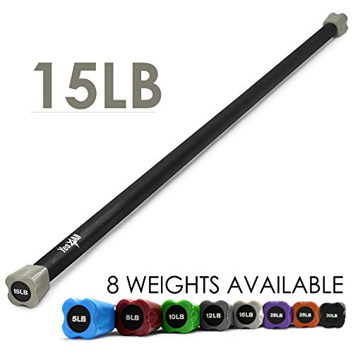 Yes4All Total Body Workout Weighted Bar, Resistance Band Bar, Racks for Strength Training, Exercise Bar for Yoga in Home and Gym - Single/Combo - color: Color-Coded, style: 15lbs Weighted Workout Bar