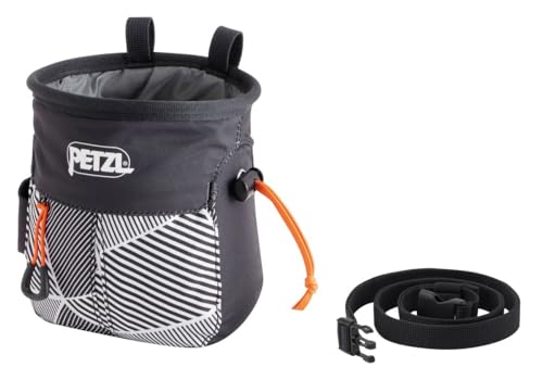 Petzl SAKAPOCHE Rock Climbing Chalk Bag | Ergonomic Chalk Pouch with Zippered Pocket for Gym, Sport, & Trad Climbing - color: Black Dazzle + 200g Powder Crunch Chalk
