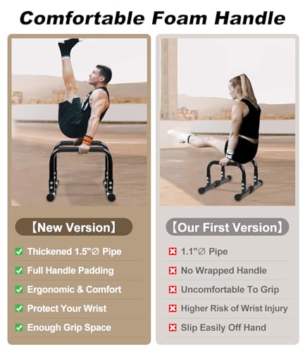 TABEKE Push Up Bar, 14'' High Steel Parallettes & Dip Bar with Full Coverage Foam Handle, Heavy-Duty Calisthenics Parallel Bars for L-Sit, Dips, Home Gym Strength Training Workout - color: Black