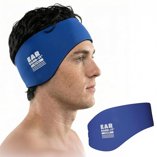 Earvolution Ear Band-It Ultra Swimming Headband for Kids and Adults - Invented by Ear, Nose, and Throat Physician - Custom Anti-Slip Grip Neoprene Maximizes Protection, 13 Color Options, 3 Sizes - color: Blue