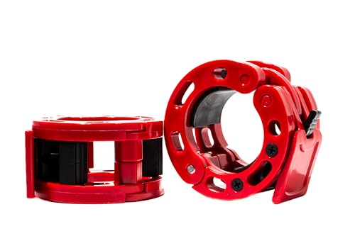 Clout Fitness Olympic Barbell Clamps Collars Quick Release Pair of Locking Weight Clips Fit 2 Inch Barbell for Weightlifting - color: Red, style: Classic Quick Release