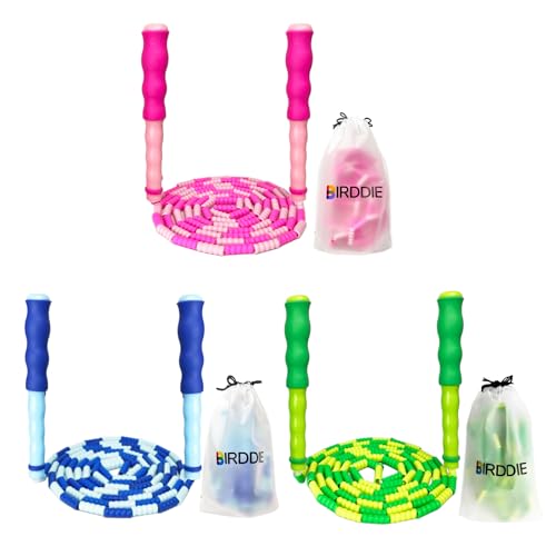 BIRDDIE Soft Beaded Jump Ropes, Adjustable Length Skipping Rope, Tangle Free Segmented Jumping Rope for Kids and Adults Exercise, Fitness 9.2 Ft - color: 3Pack