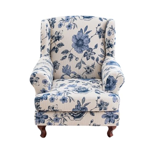 NILUOH Wingback Chair Slipcover 2-Piece Stretch Wingback Chair Sofa Slipcover Armchair Cover Printed Furniture Protector Couch Soft with Elastic Bottom for Living Room - color: Lzk-01
