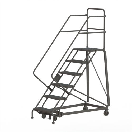 Tri-Arc KDHS106242 6-Step Heavy-Duty Safety Angle Steel Rolling Industrial & Warehouse Ladder with Grip Strut Tread - size: 6-Step, style: Grip Strut Tread