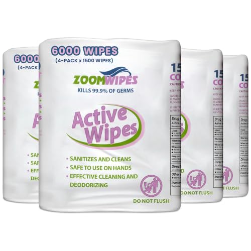 Zoom Active – 6,000 Total Wipes, 4 Rolls of 1,500 – Disinfecting Cleaning Wipes Bulk, Antibacterial Surface Wipes for Gym, Office & Commercial Use, Multi-Purpose Sanitizing Large Refill Rolls