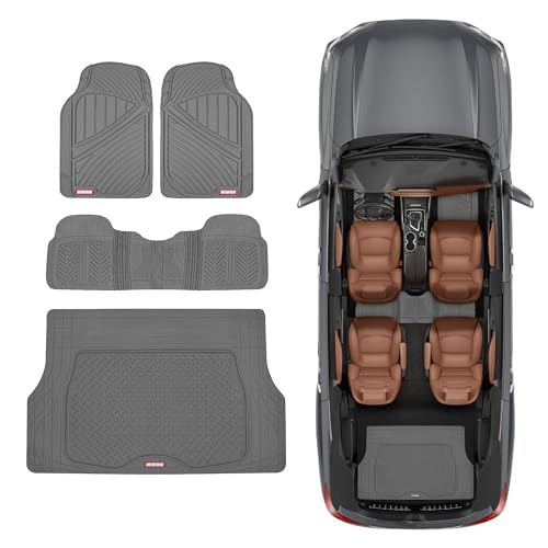 Motor Trend FlexTough Performance All Weather Rubber Car Floor Mats with Cargo Liner – Full Set Front & Rear Odorless Floor Mats for Cars Truck SUV, BPA-Free Automotive Floor Mats (Gray) - color: Gray, size: Medium