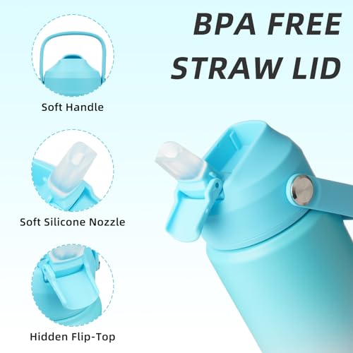BJPKPK Insulated Water Bottle with Straw Lid, 18oz Thermo Water Bottles with Soft Nozzle, Flex Handle & Non-slip Boot, BPA Free Leak Proof Stainless Steel Metal Thermo, Tumblers, Cups,Sea Salt - color: Sea Salt, size: 18 Ounces