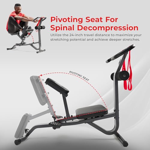 Sunny Health & Fitness Full Body Stretch Machine Back Stretcher Pivot Seat | Pivoting Seat, Multi-Use Handlebar, Padded Back Support, Full-Body Stretching, Flexibility Training, Home Gym Use - color: Black