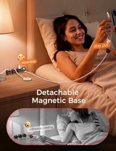JOYROOM Detachable Magnetic Cord Organizer w/Secure Snap-Lock, 2-in-1 Adhesive& Magnetic Cable Clips, Auto-Fit Spring Management for φ1.5~8mm Cables, Under Desk Nightstand Home Office Car Wire Keeper - color: Black