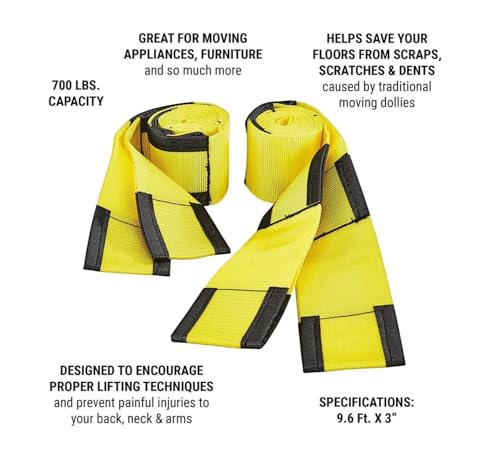 TruePower Furniture Moving Straps, 2-Person Lifting and Moving System, Appliances, and Heavy Objects Carrying Straps, 700 lbs Capacity, Safety Yellow
