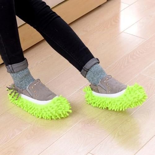 2 PCS Mop Slippers - Washable Microfiber Floor Cleaning Mop Pads, Soft Reusable House Cleaning Slippers for Home Kitchen Bedroom Floor (Green) - color: Green