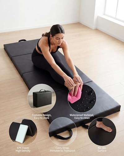 Four-Folding Gymnastics Mat, 6x2or3Ft 2inches Thick Portable Exercise and Tumbling Pad for Home Gym, Pilates, Aerobics and Martial Arts Training - size: 6x2Ft 2inches